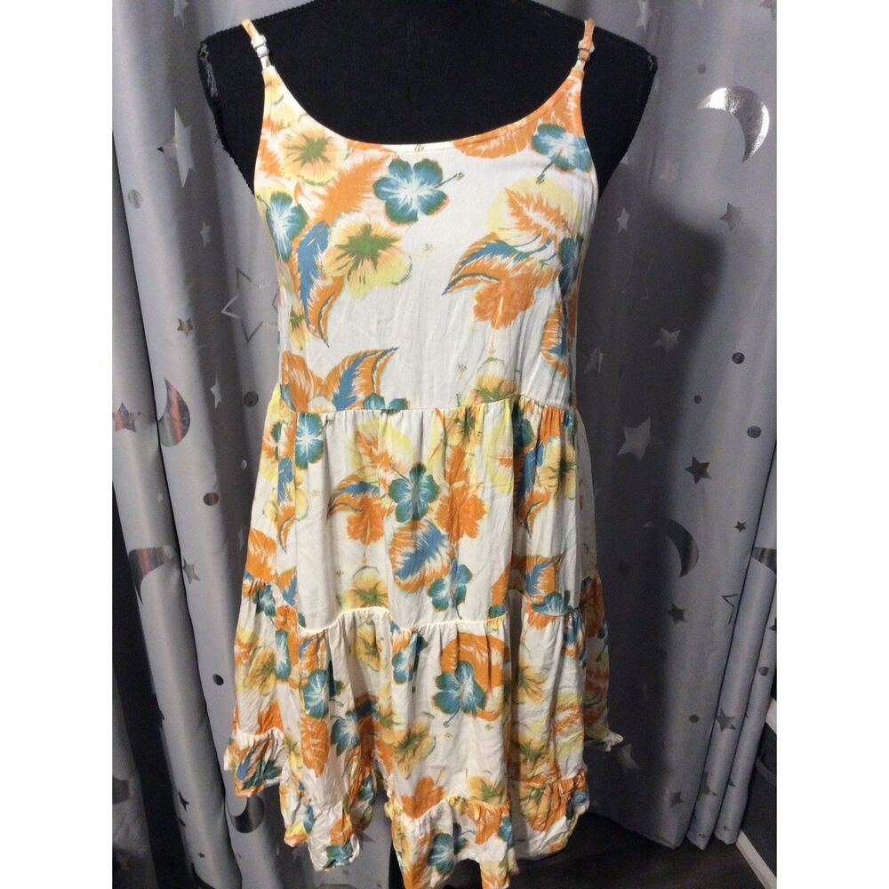 Roxy Summer Dress Spaghetti Straps Floral Print Tiered Ruffles Small S